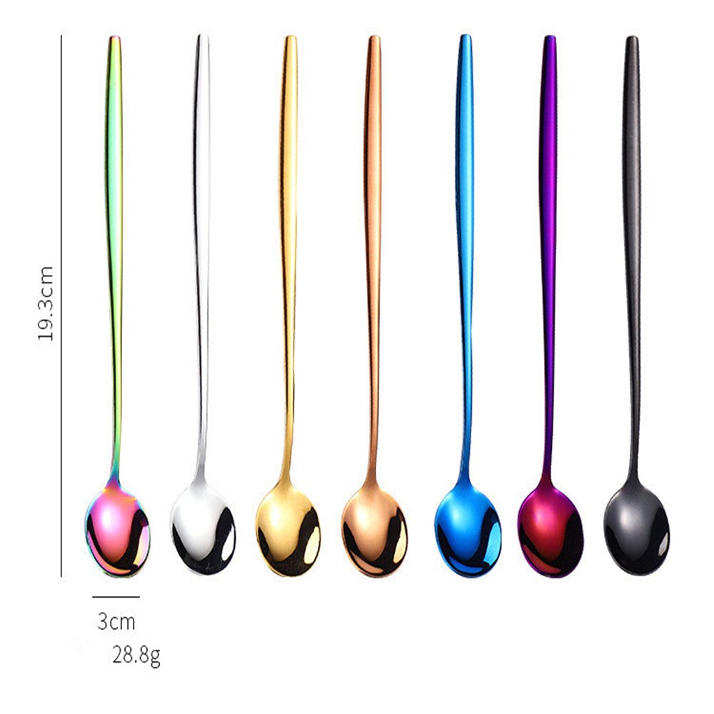 Square Head Round Korean 201 Stainless Steel Pointed Spoon Titanium Plated 7 Colorful Long Stirring Coffee Spoon