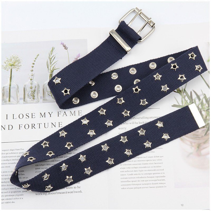 Double Grommet Belt Canvas Belt Double star Hole Belt for Women Punk Rock Jeans Belt
