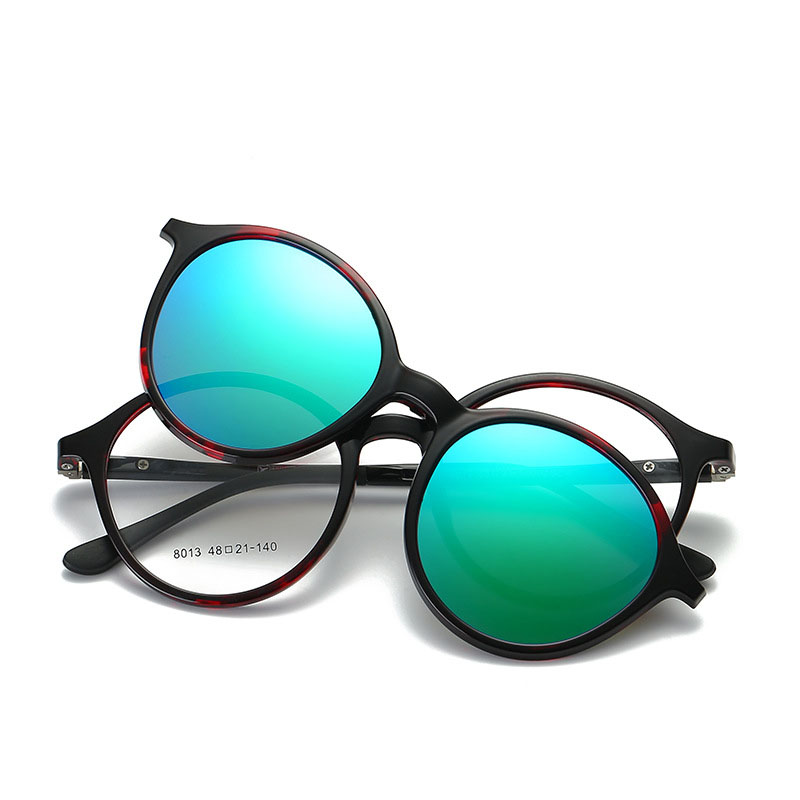 Gafas con montura redonda gruesa Vintage para hombre y mujer gafas con Clip magnético TR90 gafas graduadas ópticas marcos para gafas: flower green