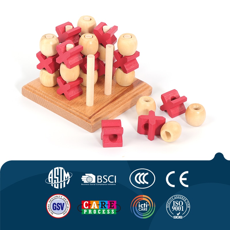 Mensa 3D Noughts and Crosses Educational Puzzle Wooden 3D Tic Tac Toe Game for children adults