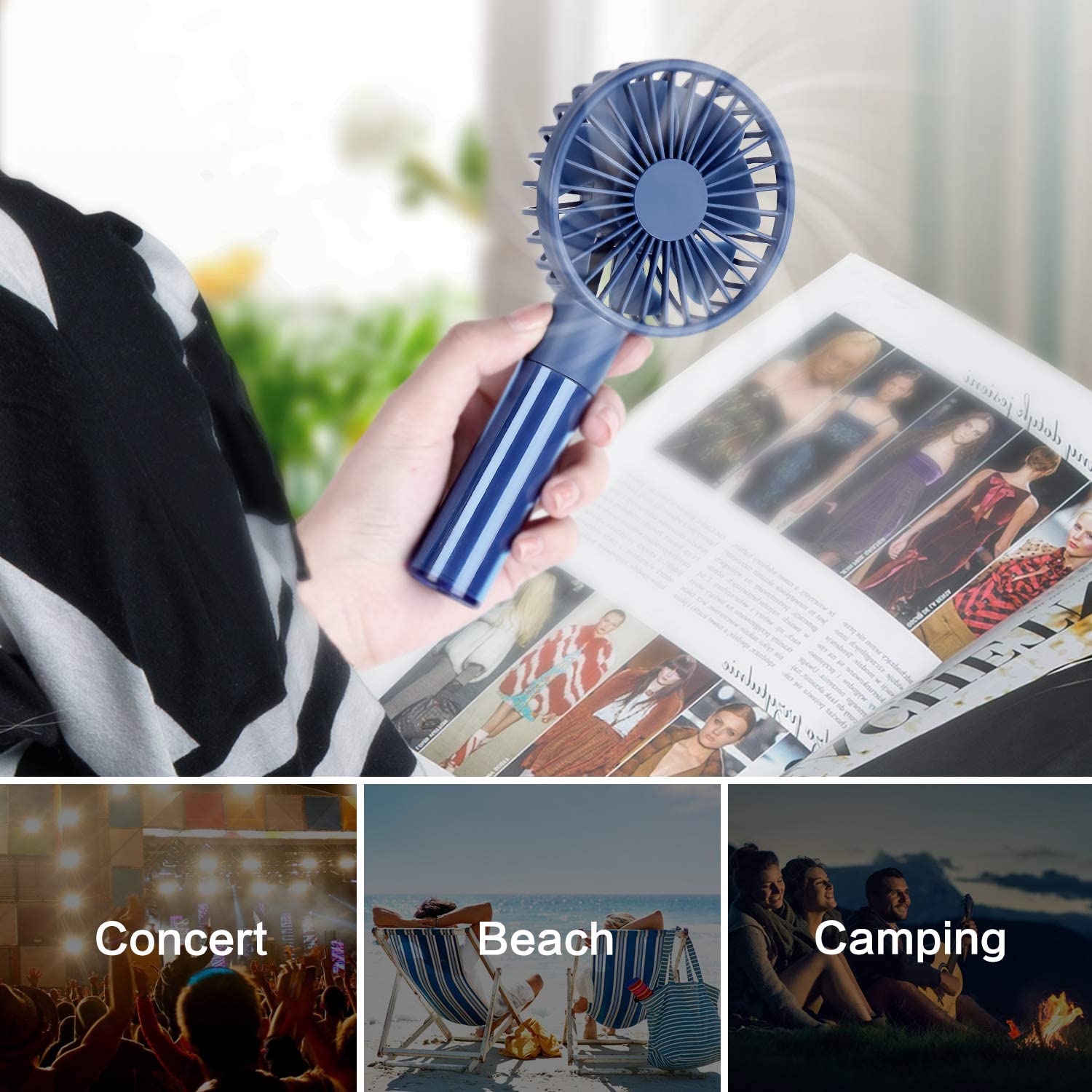 Handheld Mini Ventilator, Mini Persoonlijke Ventilator Met 1200Mah Oplaadbare Batterij, 3 Snelheden Verstelbare, draagbare Bureau Ventilator Met Base