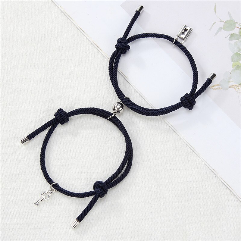 Mode Key Lock Metaallegering Paar Armband Magneet Attractie Beste Vriend Verstelbare Touw Armbanden Voor Vrouwen Mannen Sieraden: A