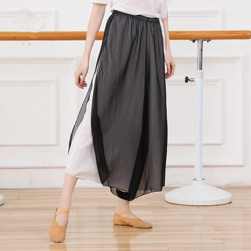 Pantalon Long léger avec fente latérale pour femme, sarouel ample à deux couches, couleur contrastée, tenue d'entraînement pour danseuse, rouge-blanc