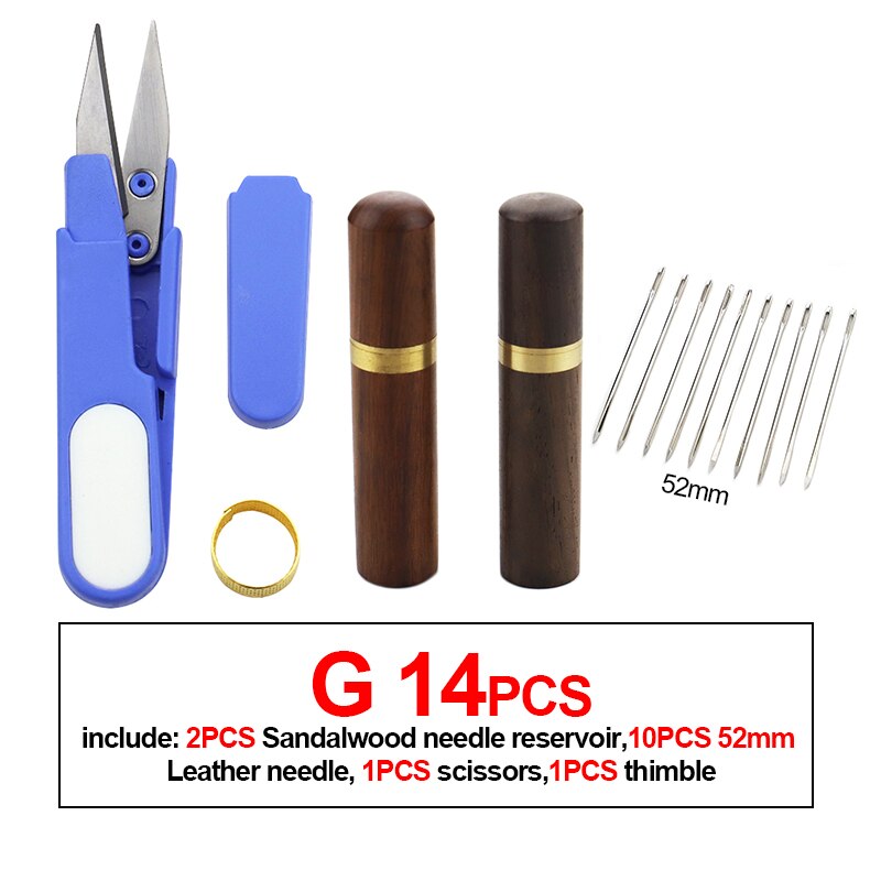 DIY leather sewing needle knitting flower needle household stainless steel hand sewing needle embroidery tool leather sewing set: G 14PCS