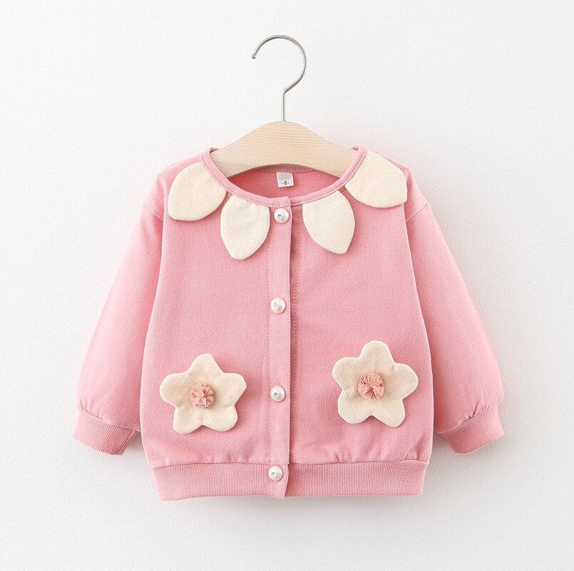 Bloem Jas Peuter Meisjes Herfst Winter Mode Katoen Zacht Zoete Kleding Tops O-hals 0-5T Baby Meisje knoppen Gebreid Vest: 485-pink / 3T