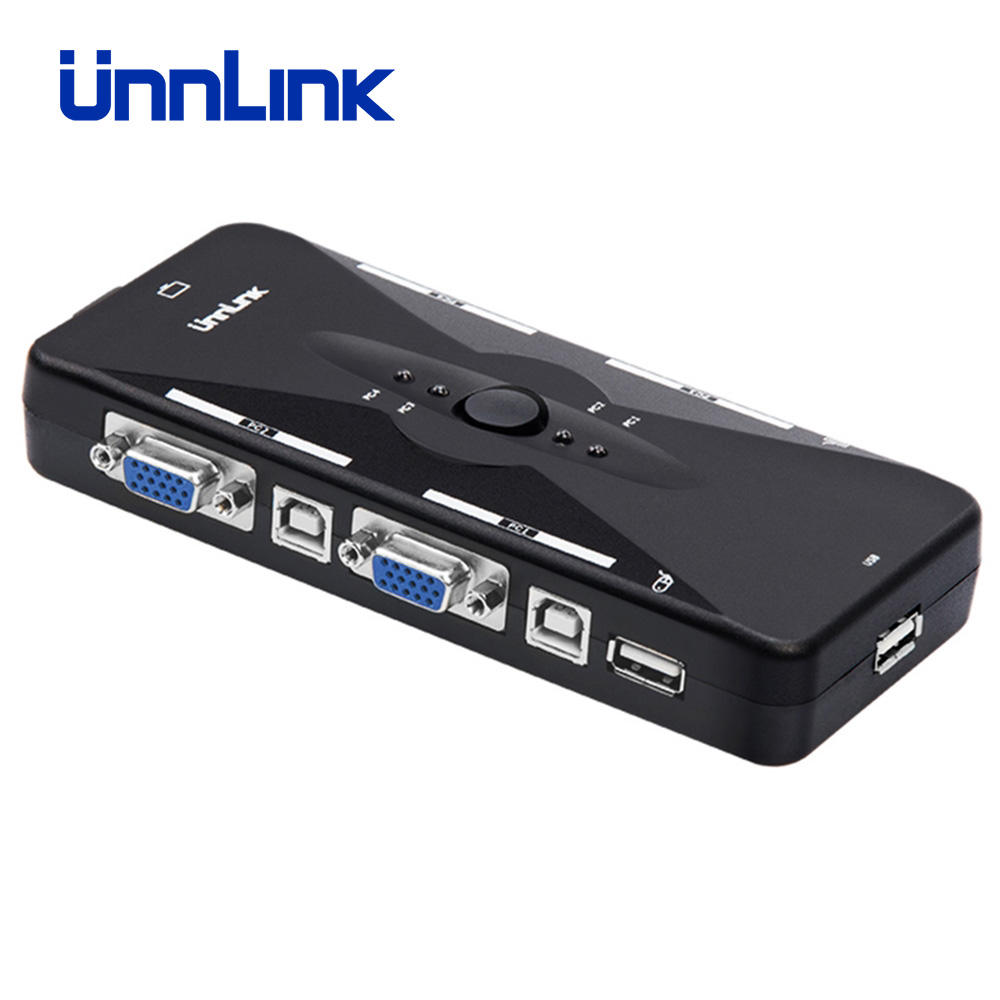 Unnlink 4 Port VGA KVM Schalter 4X1 USB 2,0 Hub Box Selector Adapter USB 2,0 KVM 4 In 1 Heraus VGA für 4 Hosts Computer Laptop PC