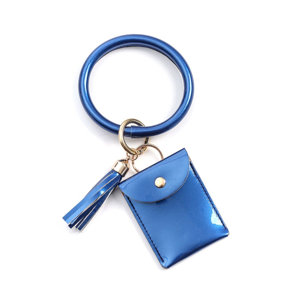 Bracelet Keychain Card Holder Lightweight Wristlet Clutch Bag with Circle Keyring Tassel for Women Girls: Blue