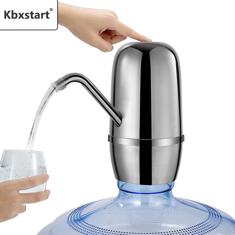 Sainless Staal Water Fles USB Pomp Dispenser Zilver Elektrische Drinkwater Dispenser Tap Met 2000 mAh Dual Pompen Krachtige