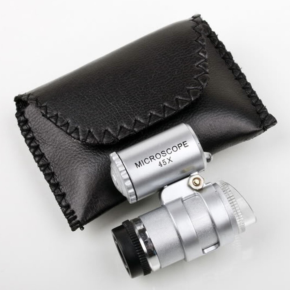 1Pc 45X Zakformaat Mini Microscoop Vergrootglas Vergrootglas Juwelier Loup Glas Lens 2LED Licht Vergrootglas Vergrootglas