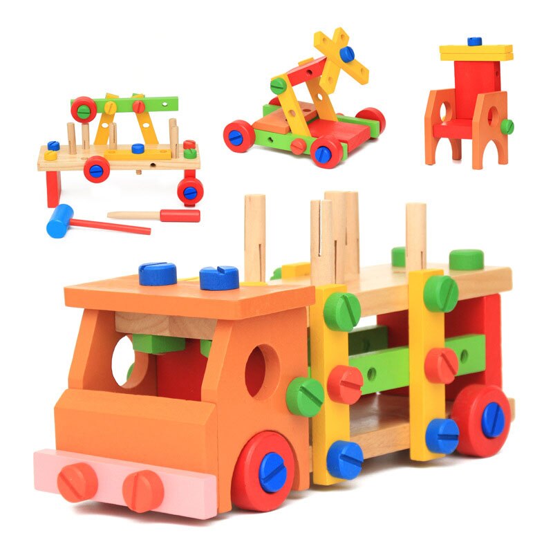 supply Wooden Children Multi - Function Knock - Remove Nut Truck Combination Hands Puzzle Toys Sales