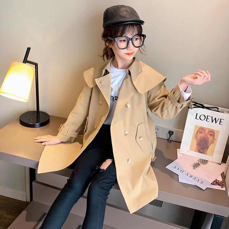 Girls Double Button Windbreaker Jacket Children Clothing Girl's Trench Coats Winter Trench Wind Dust Outerwear 4-14Years