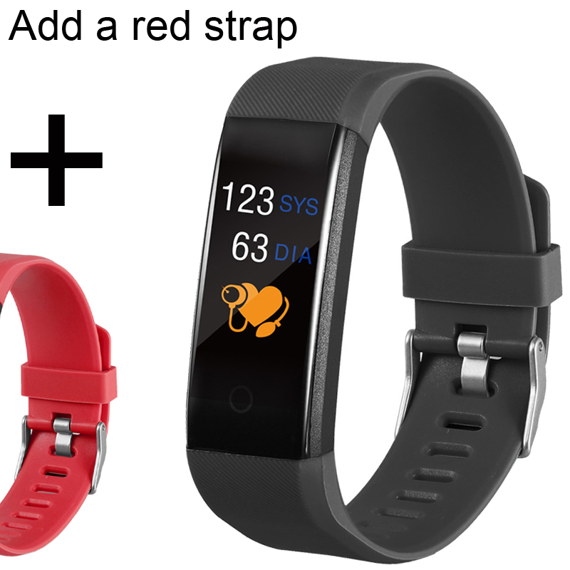 Smart Bracelet Thermometer Smartband Heart Rate Fitness Tracker Bracelet Watch WhatsApp Reminder Smart Band Bracelet Men Women: Add red strap