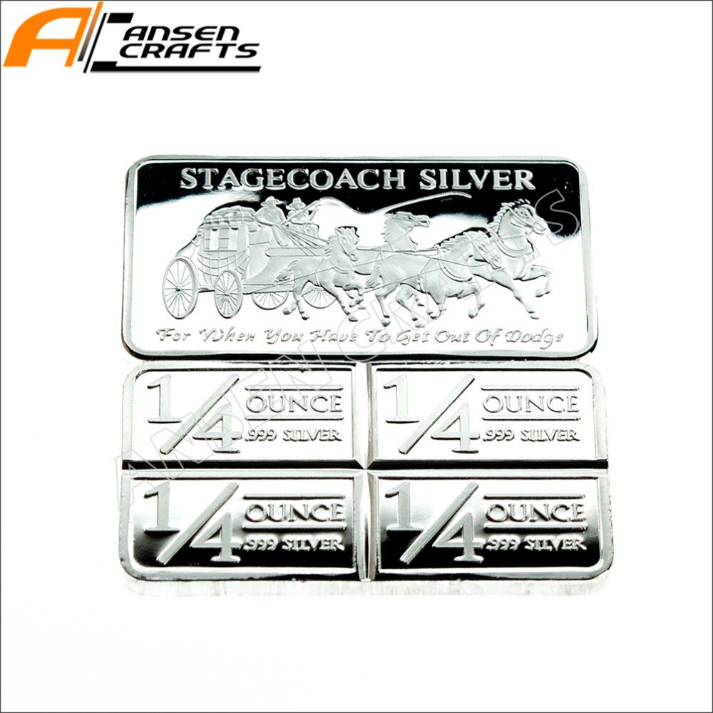 1/4 onzas X 4, 999, plata, Stagecoach, lingote de plata Fr. USA