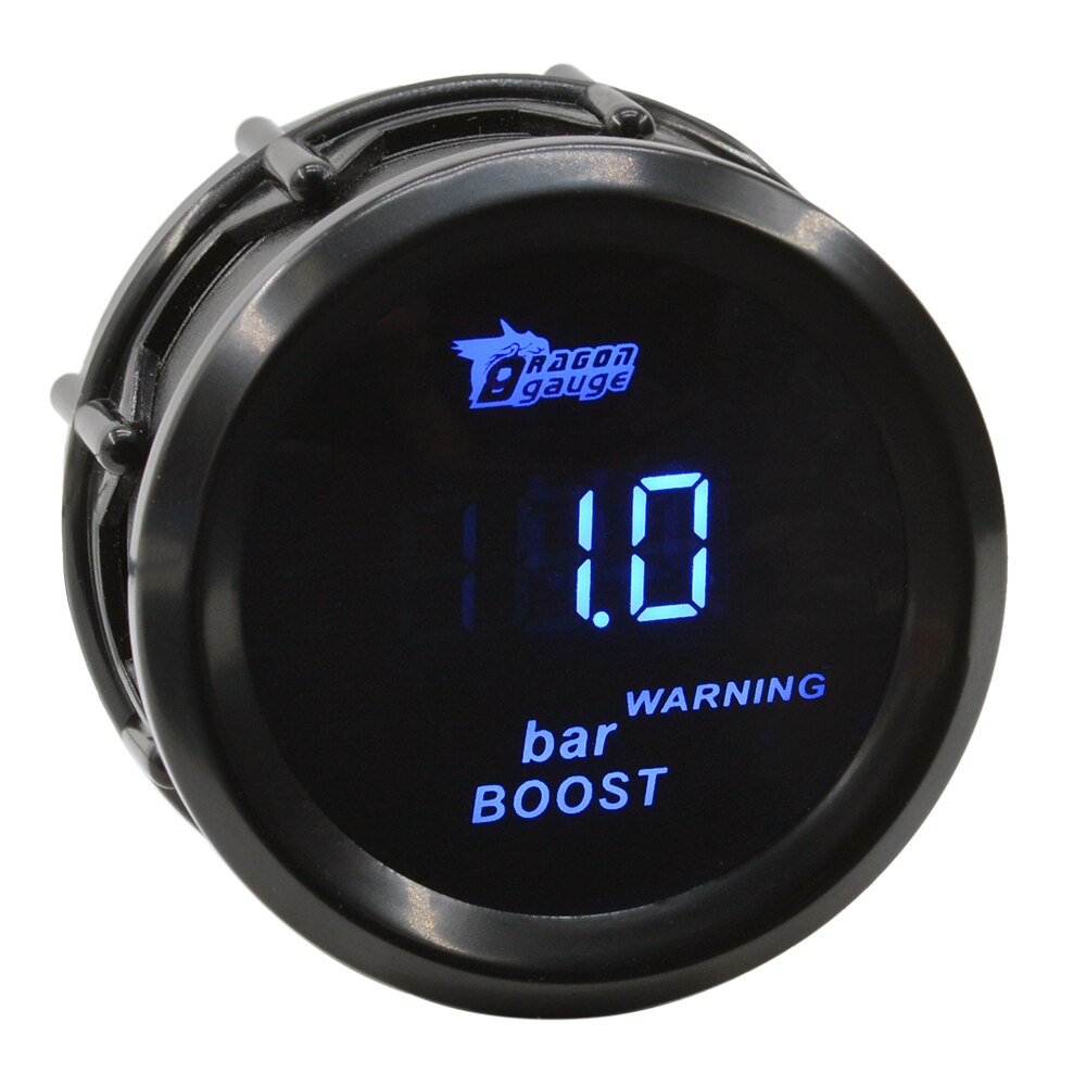 Dragon 2 Inch (52mm) Digital Auto Car Turbo Boost Gauge -1~2 Bar Meter Blue Backlight Red Warning Tips