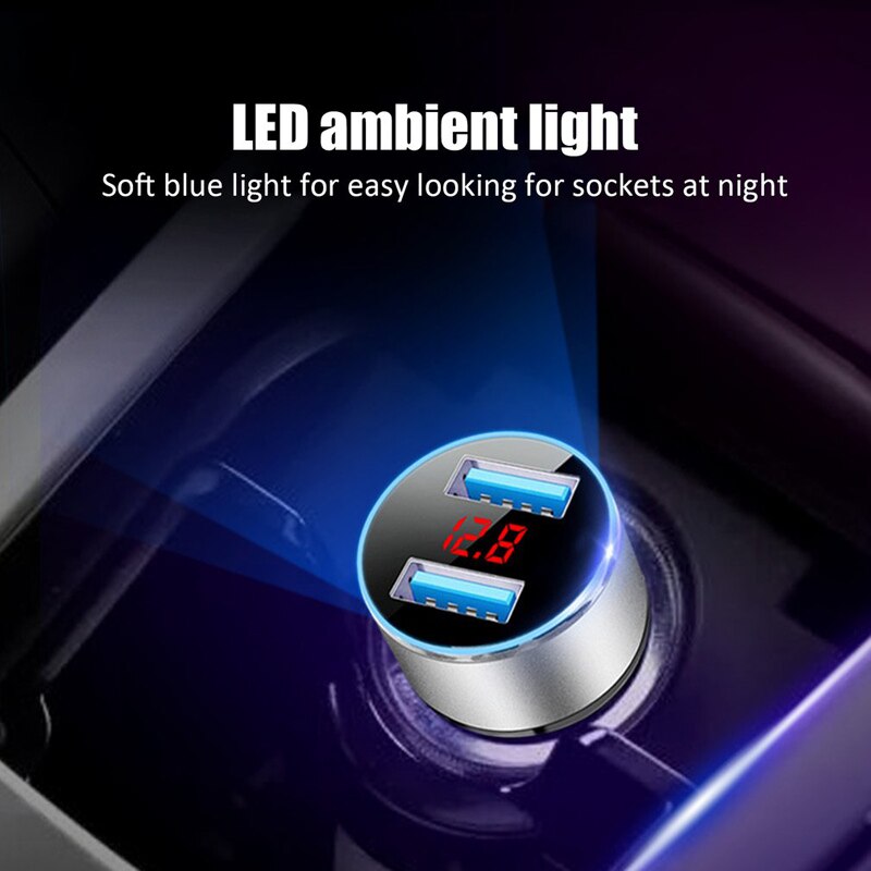 USB Car Charger For iPhone XR 11 Honor 30 Fast Car Phone Chargers Fast Charging With LED Display 3.1A Dual USB Phone Car Charger