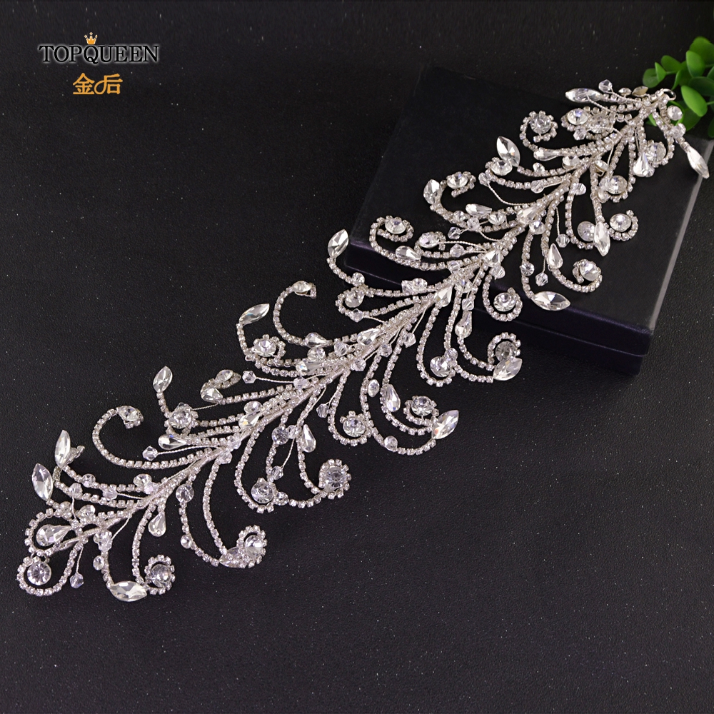 TOPQUEEN HP250 włosy ślubne korona ślubne akcesoria robić włosów kryształ górski pałąk luksusowe drzazga kryształbyć winnym ślubne diadem dla panny młodej