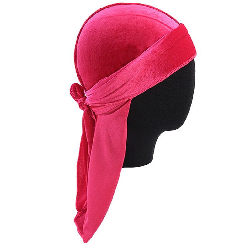 Women Breathable Velvet Turban Hat Durag Wigs Doo Headwrap Long Tail Pirate Caps Solid Color Women Hair Accessories: rose red