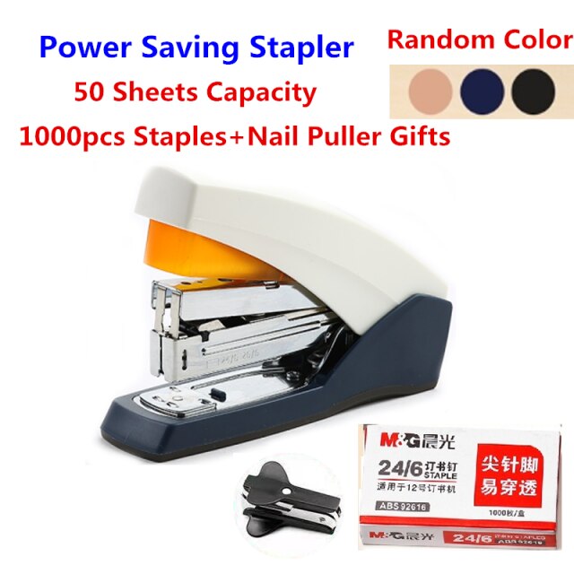 M&G 25/50 Sheets Effortless Heavy Duty Stapler Power Saving Metal Paper Stapling Machine for School Office Supplies Stationery: 50 sheets Staple