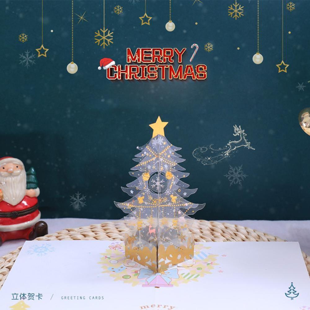 Tarjeta de felicitación de árbol de Navidad de cristal, tarjeta de felicitación de invierno, tarjetas de felicitación en 3D, feliz , tarjetas de vacaciones, tarjetas de navidad P0W4