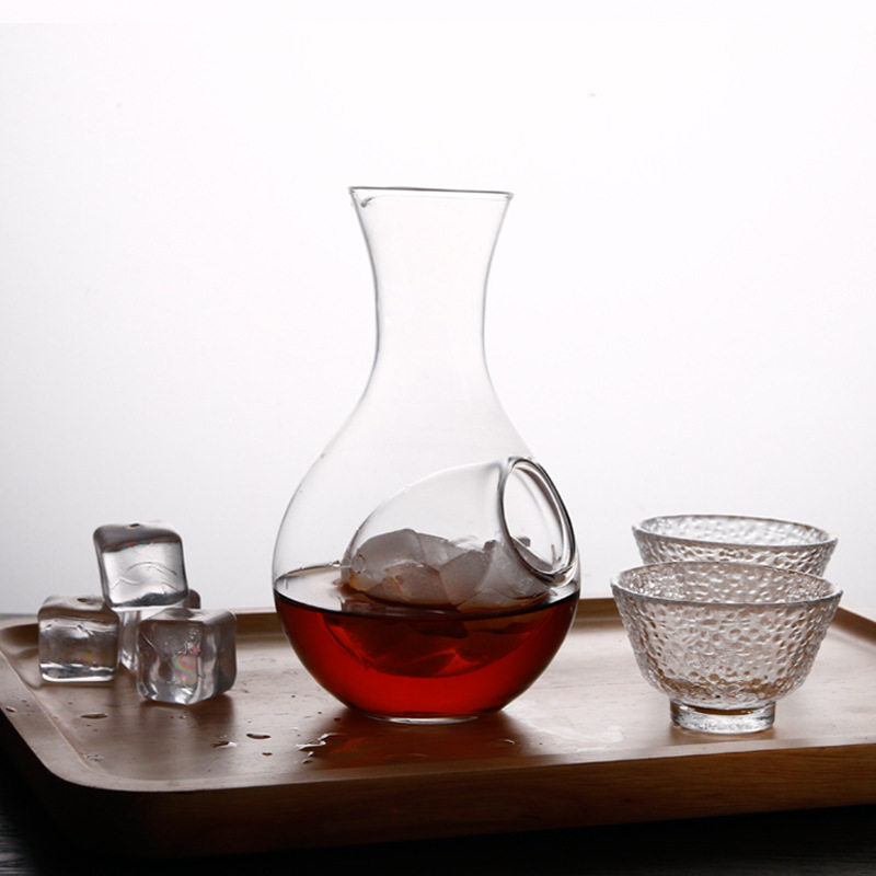 Japanese Style Glass Wine Bottle Thumb Hole Sake Glass Ice Jug Hamster Nest Cooling Room Wine Pourers Decanter Set