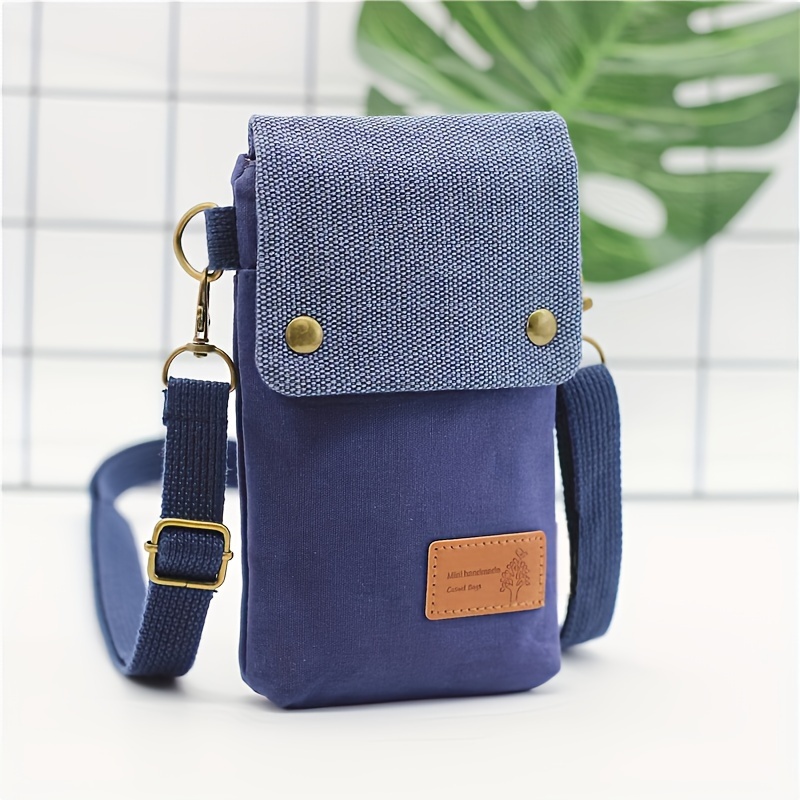 Mini bolso cruzado de tela, bolso para teléfono móvil con contraste de Color, bolso de hombro clásico para mujer, bolso cruzado pequeño, combina con todo: Castaño