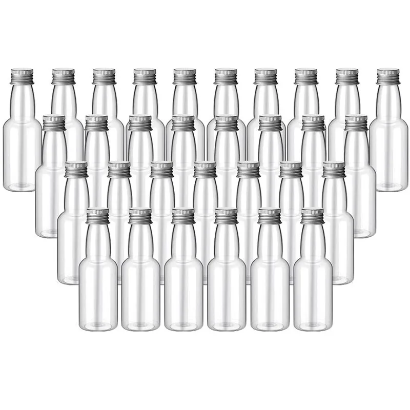 50Pcs 30ml-150ml Empty Clear Plastic Mini Liquor Bottles Refillable Spirits Container For Juice Drink Wine Alcohol Wedding Party: Silver / 3ml