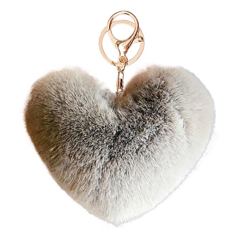 2020 New Lovely Heart Keychains Women's Pom Poms Faux Rex Rabbit Fur Ball Key Chains Girl Bag Hang Car Key Ring Pendant: 11