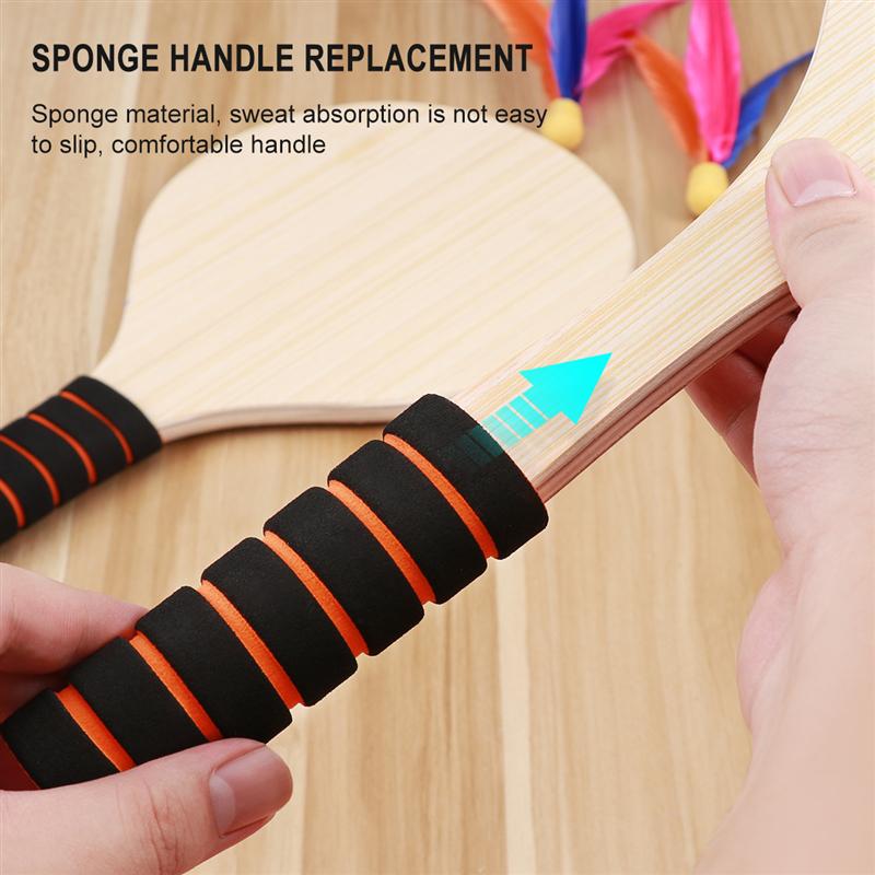 Jogo de bola de remo, tênis de praia, ping pong, badminton, raquete para áreas internas e externas (alça aleatória)