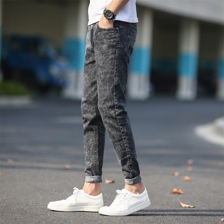 Jean moulant homme jean Denim gris nouvelle hommes pantalon crayon jean Slim hommes jean Long maigre hommes jean déchiré