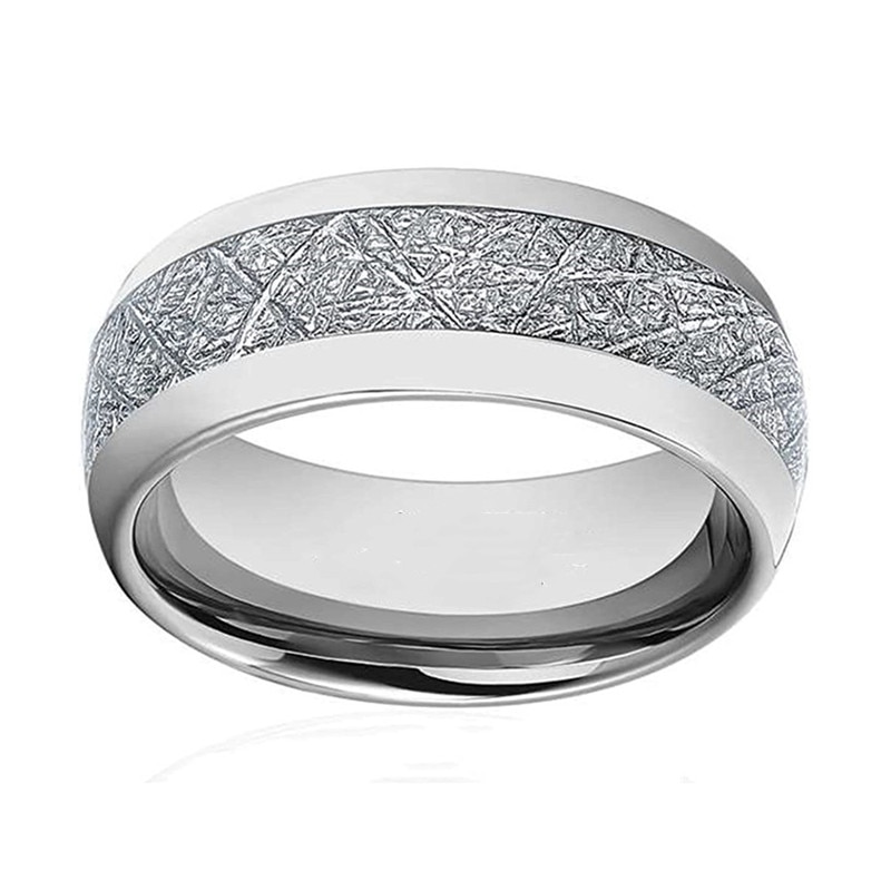 FDLK Männer 8mm Silber Farbe Edelstahl Ring Vintage Meteoriten Muster Hochzeit Engagement Band Gewölbtem Komfort Fit