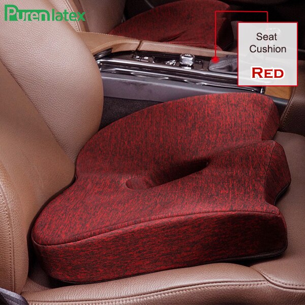 Purenlatex Auto Seat Cushion Memory Foam Orthopedic Pillow for Office Car Pad and Coccyx Cushion for Sciatica & Back Pain Relief: Red 1 Piece Set