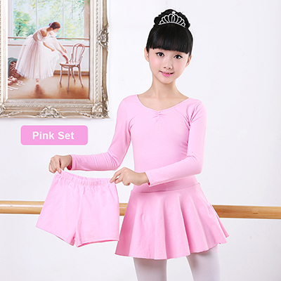 Baumwolle Separaten kurze Hose tanzen Ballett Anzug freundlicher Mädchen Gymnastik Ballett Tanz Kleid freundlicher Dancewear: 140 Höhe 135-145cm / Rosa lang Ärmel