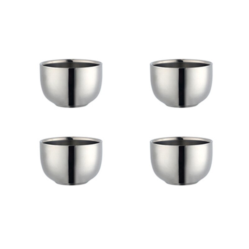 Ensemble de tasses à thé en acier inoxydable, 4/8 pièces, avec plateau et support amovible, tasse en or Double couche Anti-brûlure, service à thé: Silver 4pcs