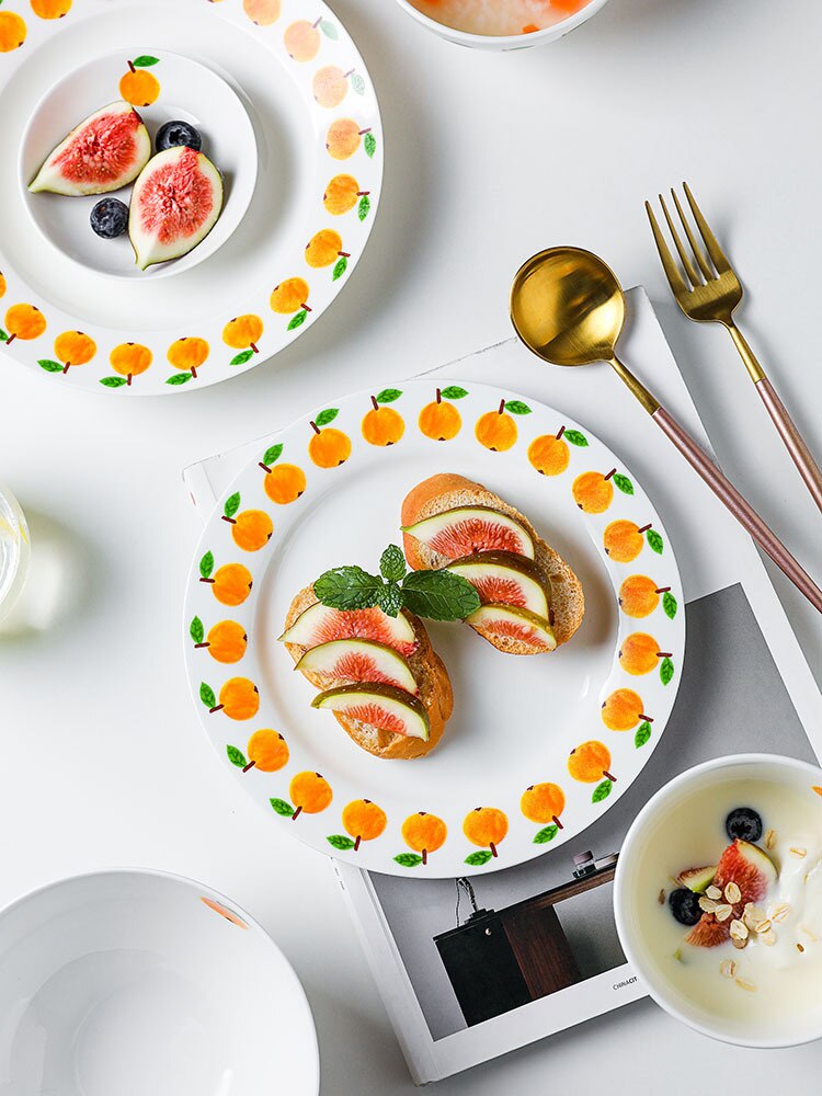 Cuenco de de frutas de hueso de estilo nórdico, tazón de cerámica de naranja y limón, plato de tazón de sopa para el hogar, comedor en pastel para el desayuno, Plato de frutas
