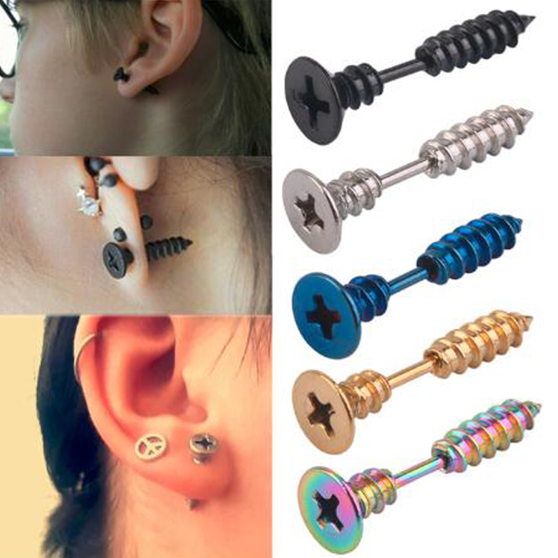 Unisex Vrouwen Mannen Oorbellen Rvs Piercing Nail Schroef Cross Skull Stud Oorbellen Punk Helix Oor Piercings Mode-sieraden