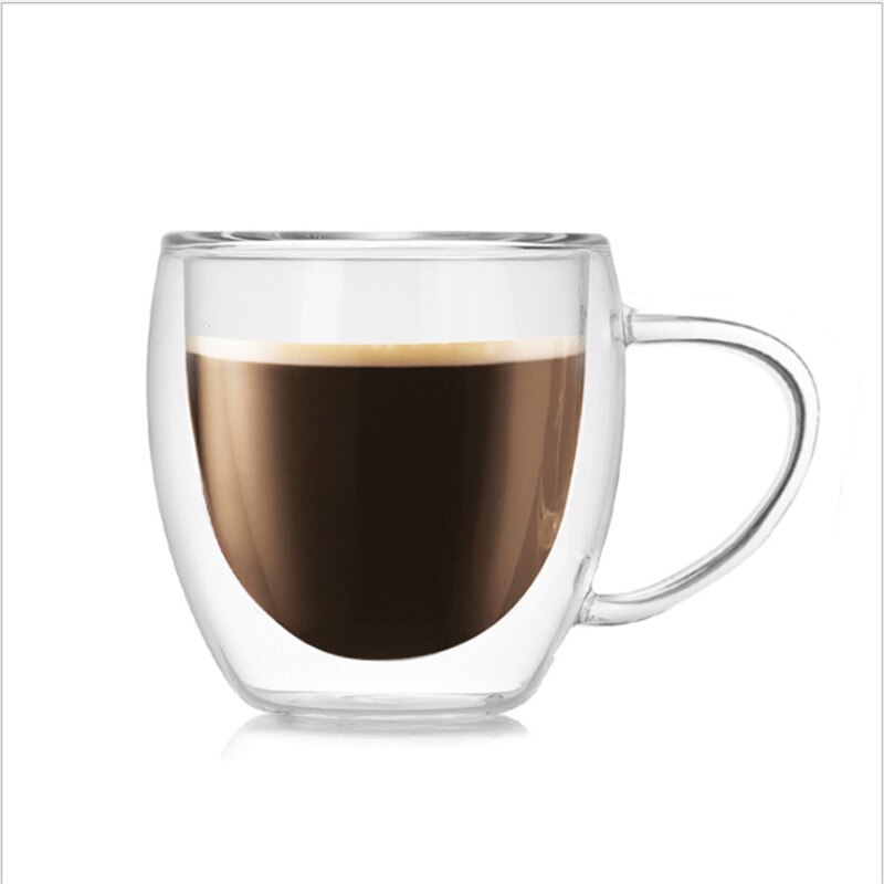 Dubbelwandige glazen koffie- en theekop, hittebestendige koffiekop met dubbele laag glas en handvat