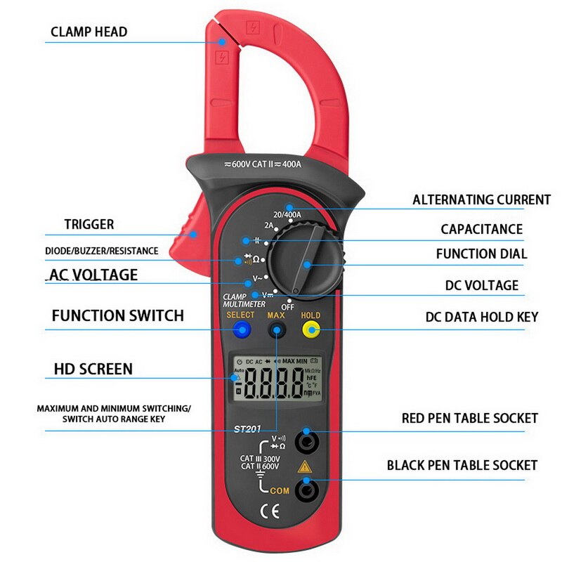Multimeter digital spænding strøm test clamp meter dc/ac strøm clamp tester meter voltmeter høj præcision