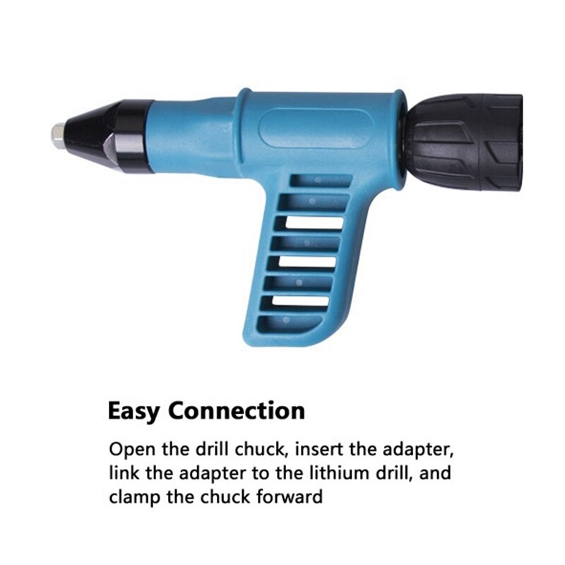 Cordless Riveter Electric Drill Tools Kit Riveter Adapter Insert Nut with Convertible Nozzles 2.4mm/3.2mm/4.8mm