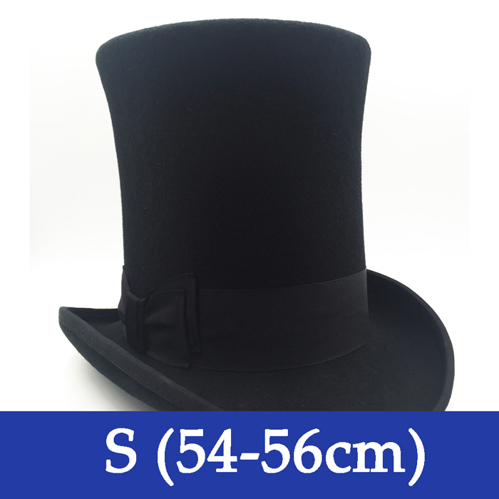 100%  ull vintage topphatt svart kronehatt retro viktoriansk magi lue 8 "dyp 25cm høy for voksne kvinner menn: S (54-56cm)
