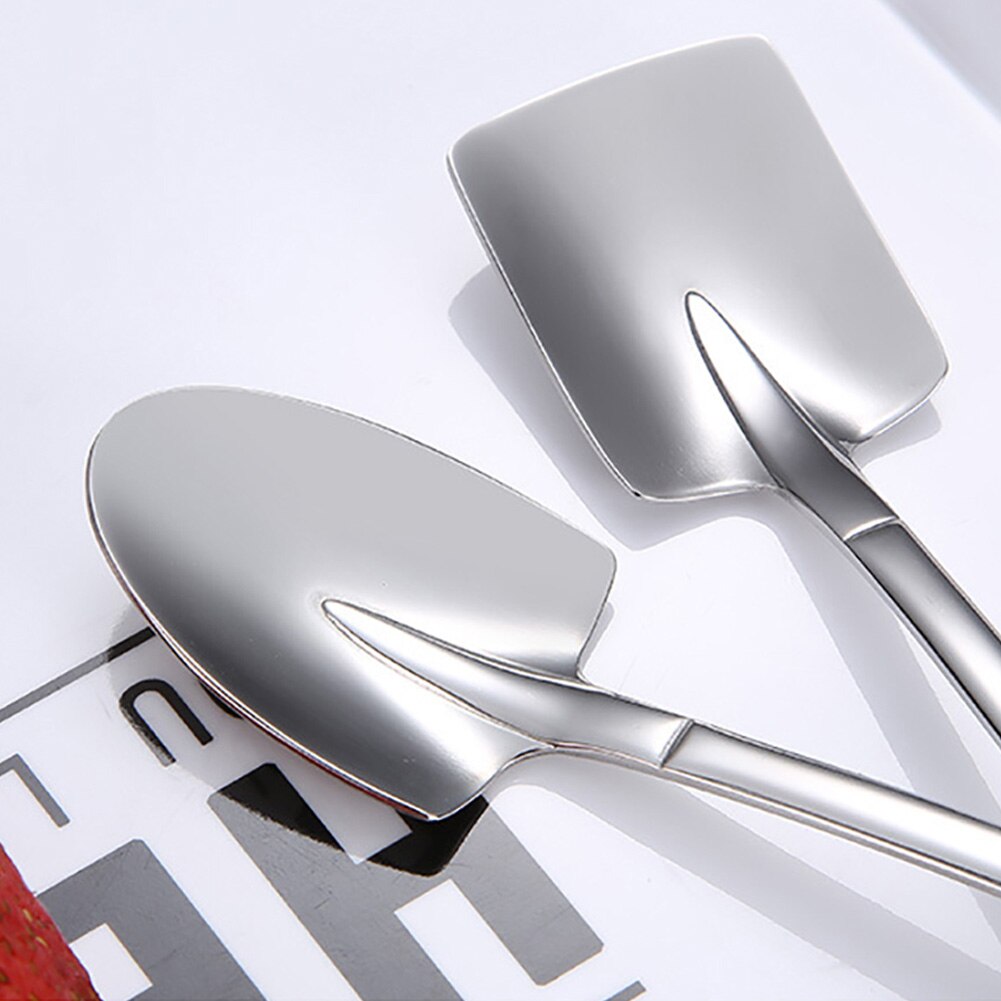 Anti-Rust Stainless Steel Iron Shovel Spoon Coffee Ice Cream Spoon Engineering Shovel Retro Square Head Spoon Kitchen Gadget
