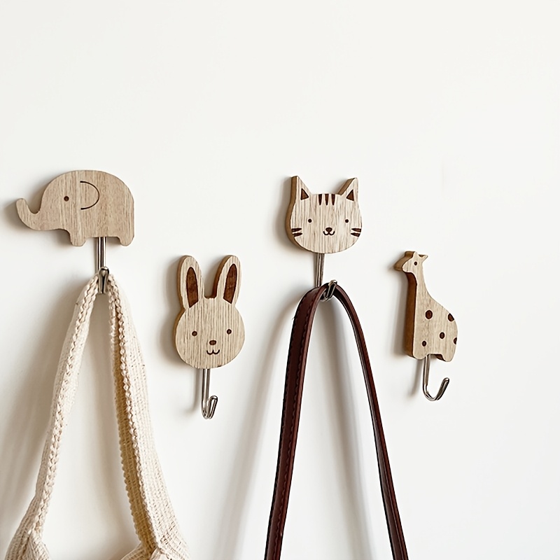 4 Stück hölzerne Haken in Tierform – wandmontierte Aufbewahrung für Mäntel, Handtücher, Schals, Taschen – Heimorganisation, Haken zum Aufhängen