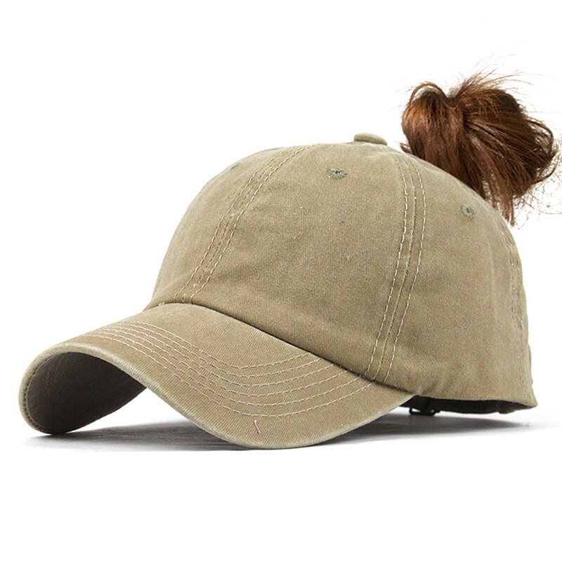 Paardenstaart Baseball Cap Voor Vrouwen Snapback Baseball Hoed Wassen Hoeden Vrouwelijke Sport Caps Effen Kleur Bone Gorras: khaki