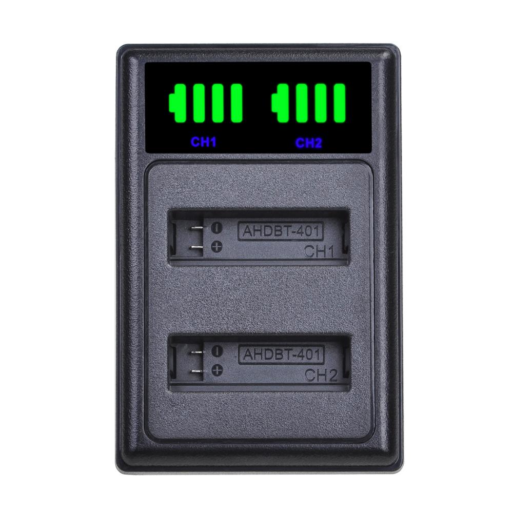 LED Dual Battery Charger with Type C Port for GoPro Hero 4 HERO4 Go Pro 4 and GoPro AHDBT-401, AHBBP-401 Camera Battery