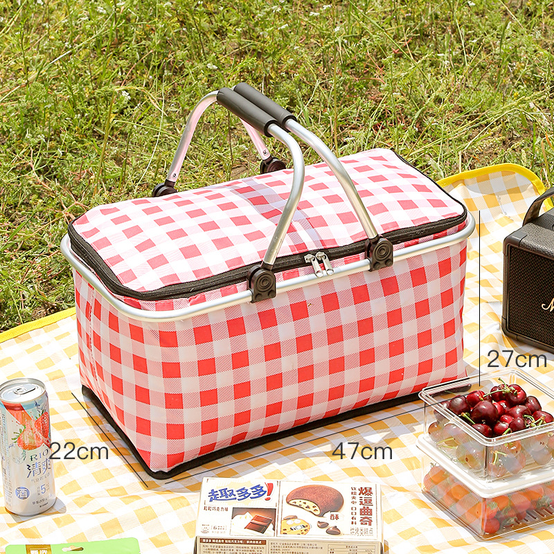 Caja de cesta de Picnic plegable, bolsa térmica de papel impermeable para alimentos, cesta de bolsa refrigeradora con asa, bolsas de de alimentos de gran capacidad: Rojo
