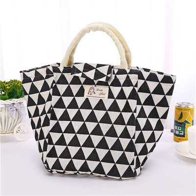 Thermal Insulated Lunch Bag for Women Kids Portable Waterproof Cotton Linen Picnic Food Bag Bento Box Pouch Cooler Totes: C3