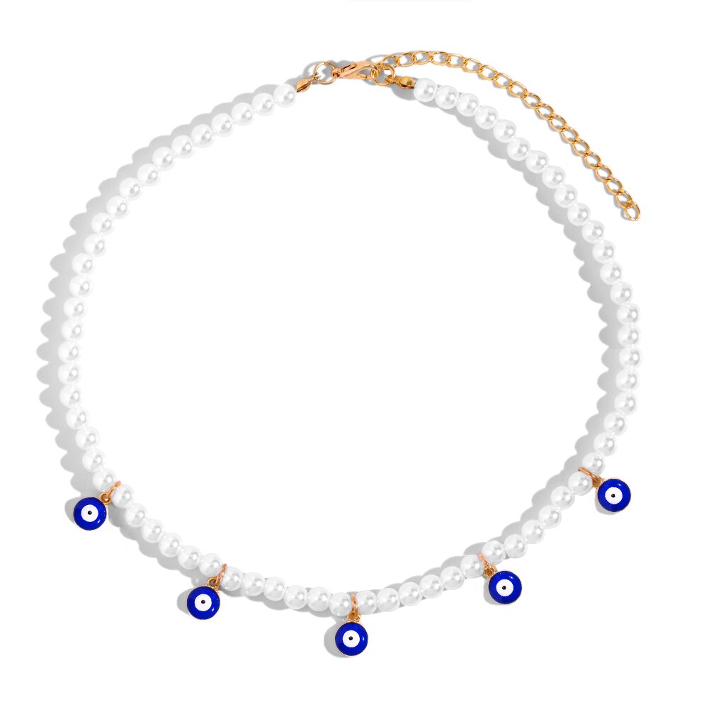 Voel Vintage Blue Evil Eyes Kralen Hanger Ketting Voor Vrouwen Turkse Turquoise Evil Eye Metalen Ketting Ketting Sieraden: 092801NB