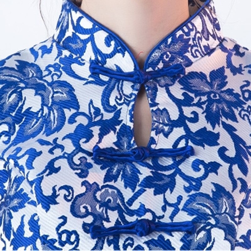 Royal Blue Modern Chinese Dress Female Mandarin Collar Petite Vestido Qipao Ladies Cheongsam Style Chinese Clothing Stor F1628 L