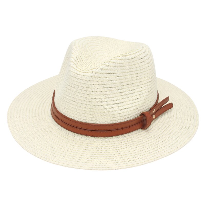 Chapeau d'été en paille pour femmes et hommes, à large bord, solide, Panama, pour la plage, décontracté, fait à la main, Protection UV