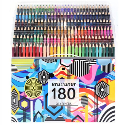 Brutfuner 180 Colors Oily Colored Pencils Set Oil HB Wood Coloured Pencils Drawing: Default Title