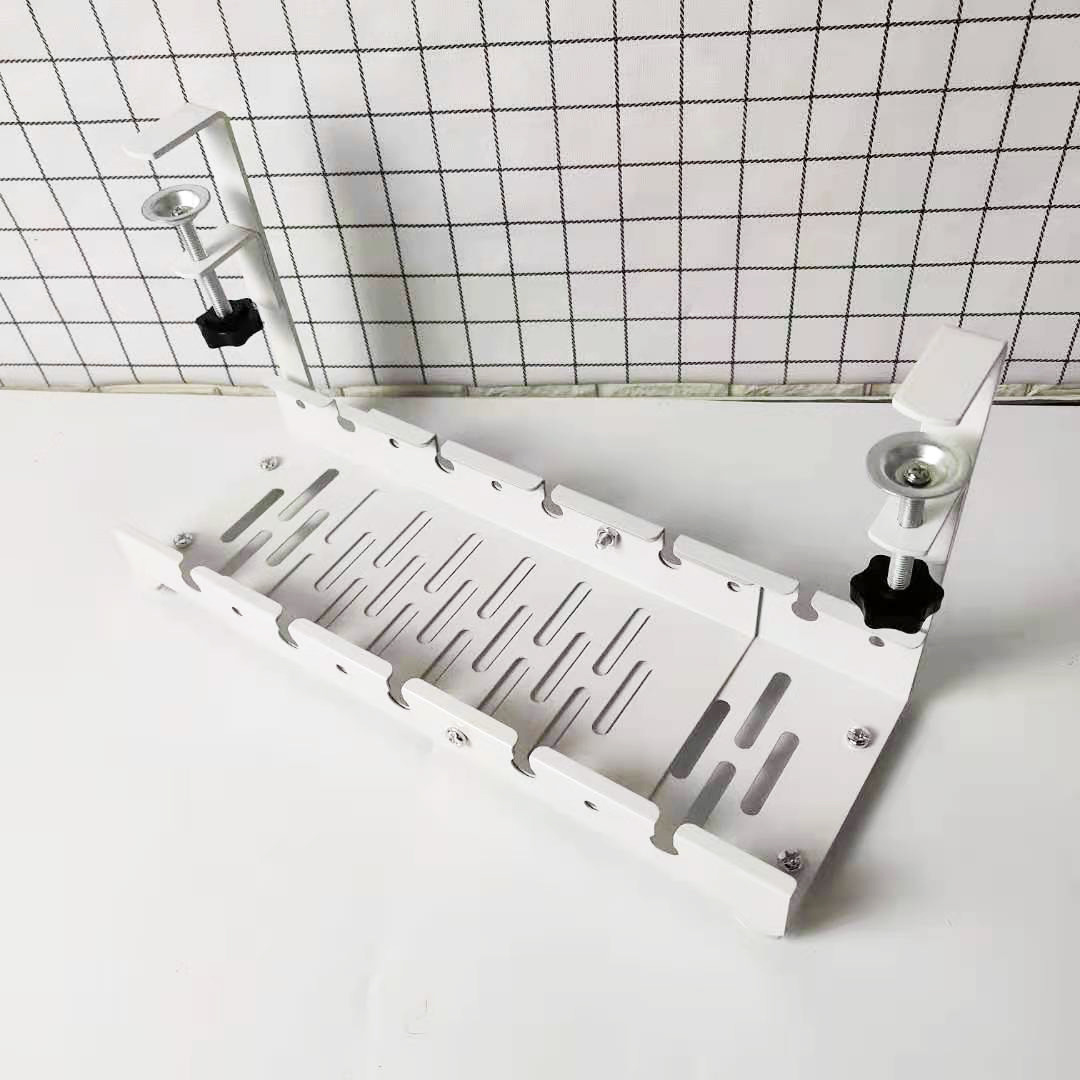 Un organizador de cables flexible retráctil para escritorios Un cesta de bandeja de cables no perforada para gestión de cables: Blanco